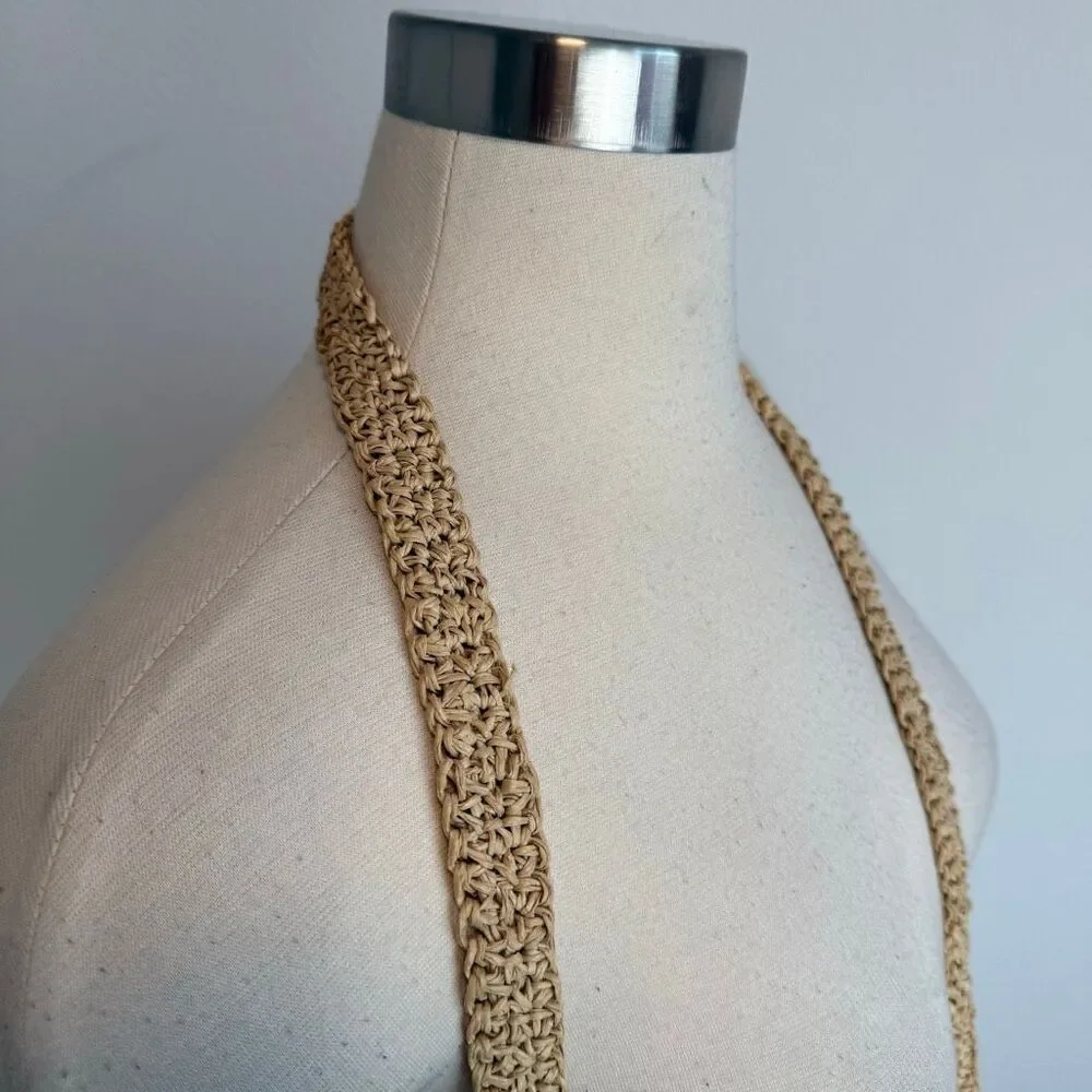 Vintage Tan Straw Floral Embroidery Purse Crossbody Woven Bag Flower